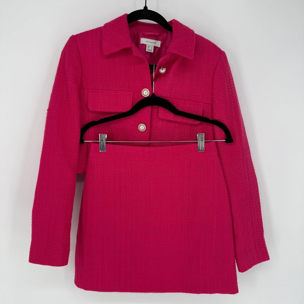 PRIMARK HOT PINK TWEED BLAZER AND SKIRT SET COQUETTE GIRL BARBIE -- SIZE 2 / 4